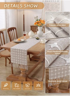 Excefore Table Runner Boho Style, Burlap Linen Handmade Rustic Table Runner, 72 Inches Long Coffee Table Runner for Dining Party Holiday, Decorative for Home Dining Tea Kitchen (Khaki Check, 13*72 Inch)  - Image 3