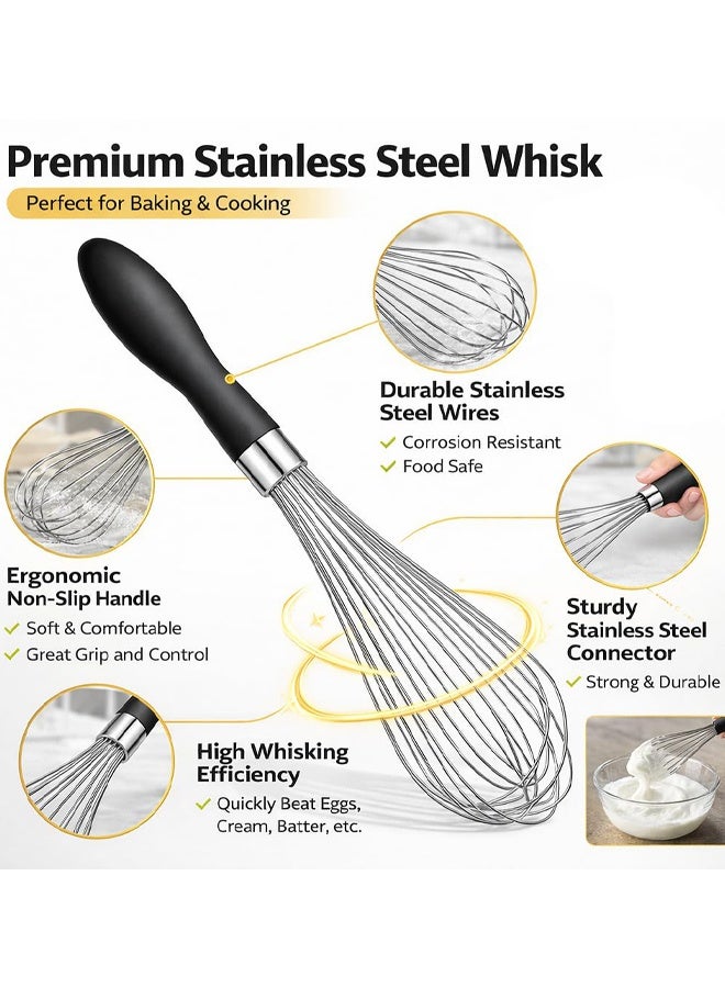 Stainless Steel Balloon Whisk With ComfortableHandle, Kitchen Egg Whisk For Baking, Mixing, Cooking, Durable Hand Whisk - Image 3