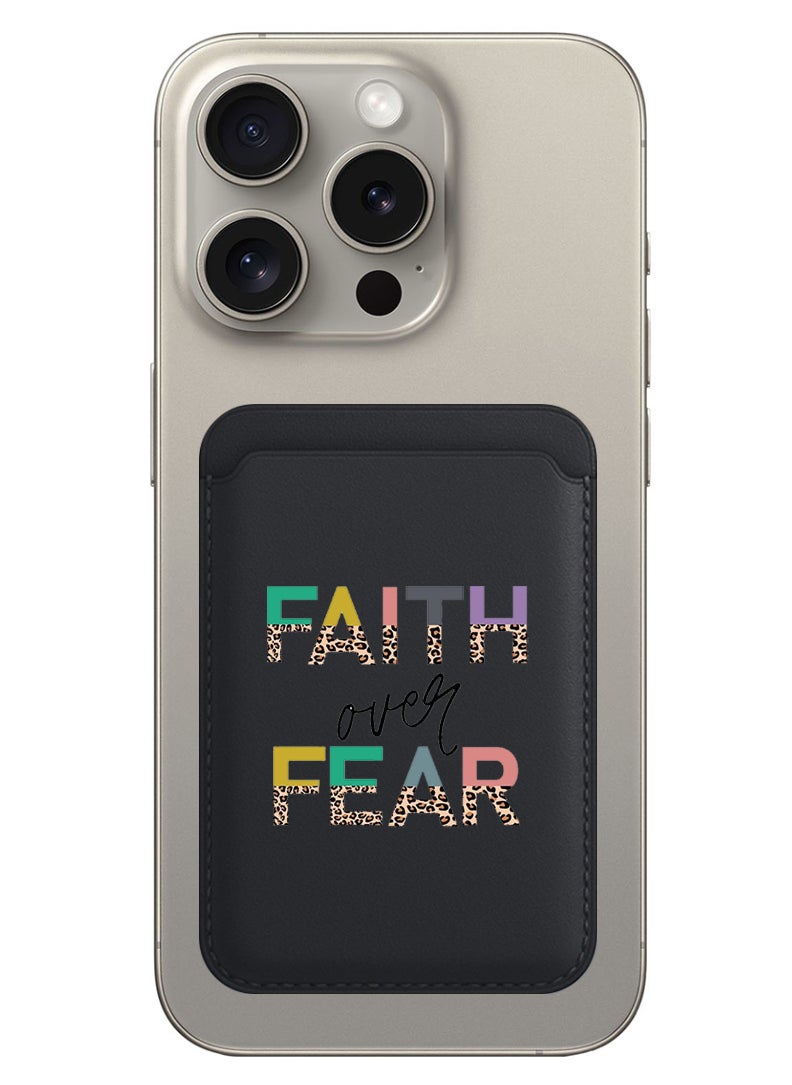 Theodor Magnetic Wallet, Compatible with MagSafe Wallet, for iPhone Wallet, for iPhone 16/15/14/13/12 Series, Not for iPhone 13/12 mini, 3 Card Holder, Vegan Leather, Black - Faith over fear  - Image 1
