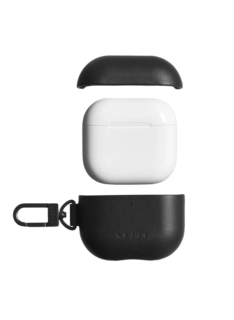 موجو حافظة متوافقة مع AirPods 4، حافظة شحن لاسلكية مقاومة للصدمات من الجلد الأصلي الفاخر للرجال والنساء (أسود)