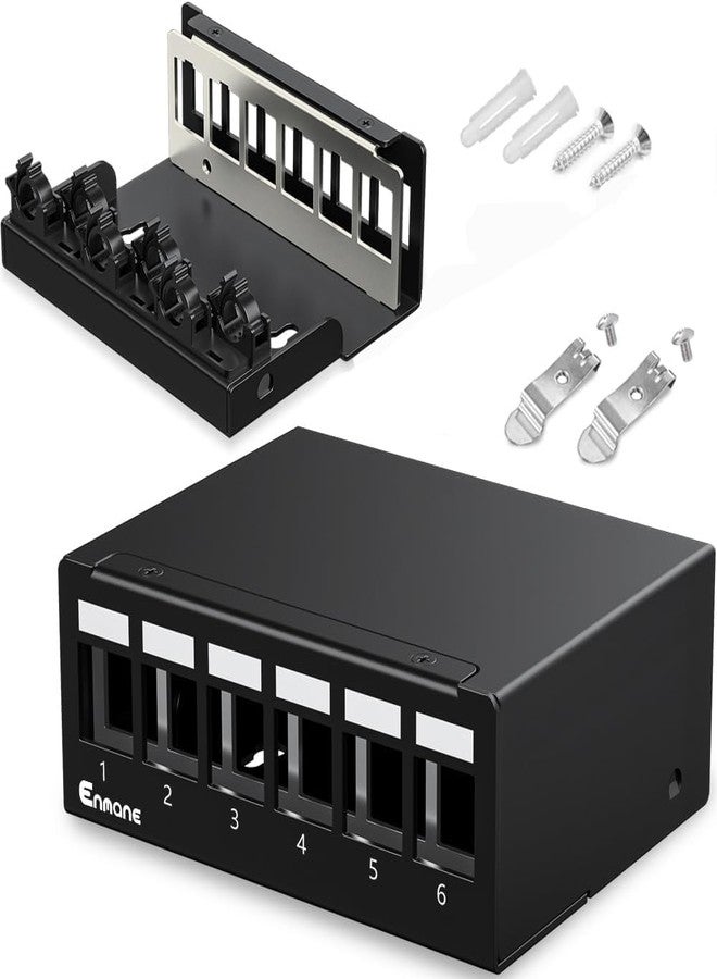Enmane 6 Port Patch Panel Blank Keystone Patch Panel STP&UTP Compatible with LC/SC/ST/FC/USB/HDMI Keystone Jack for Desk Mount Home Ethernet Termination Box - Image 1