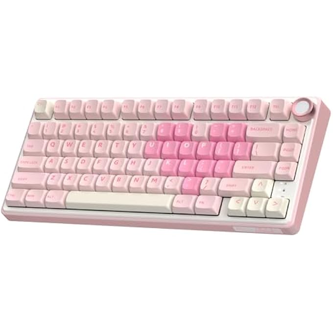 rayihni R75 75% WIRELESS MECHANICAL KEYBOARD, HOT SWAPPABLE CREAMY KEYBOARD, PRE-LUBED LINEAR SWITCHES, 2.4GHZ/TYPE-C/BT5.0, RGB BACKLIT GAMING KEYBOARDS, MDA PROFILE, PINK - Image 1