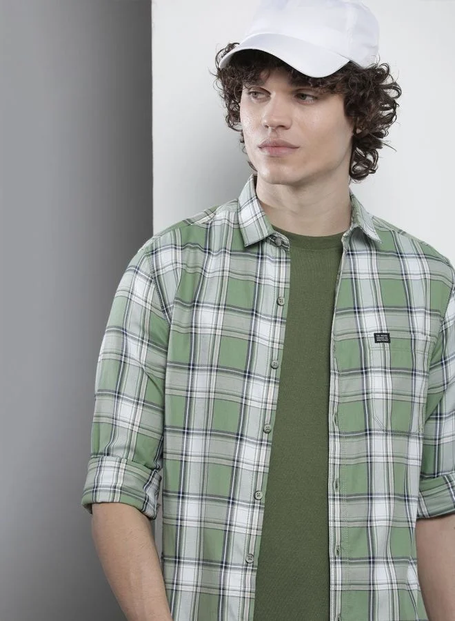 شركة المرآب الهندية Men Regular Fit Checkered Full Sleeves Cutaway Collar Casual Shirt