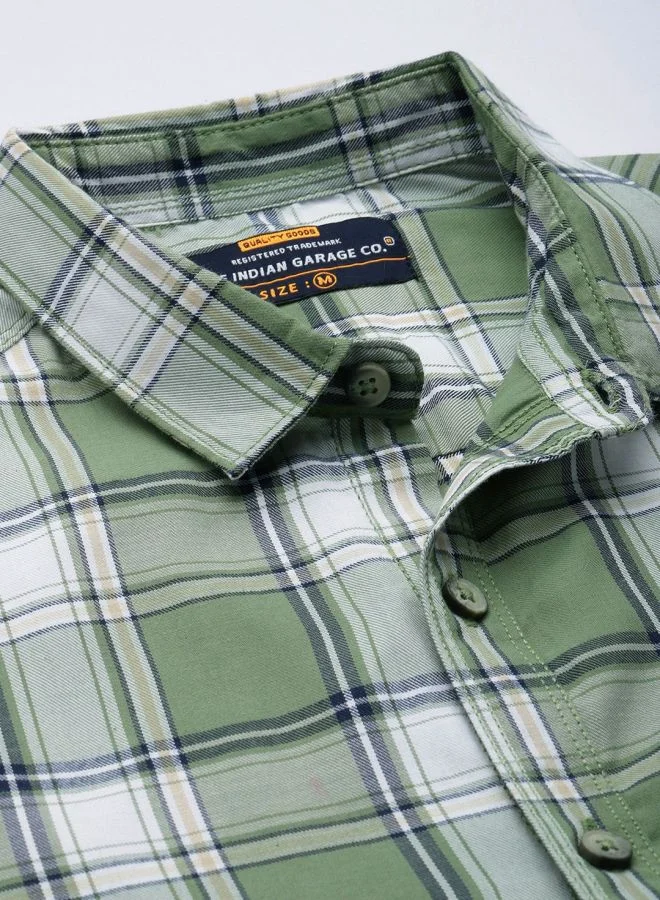 شركة المرآب الهندية Men Regular Fit Checkered Full Sleeves Cutaway Collar Casual Shirt
