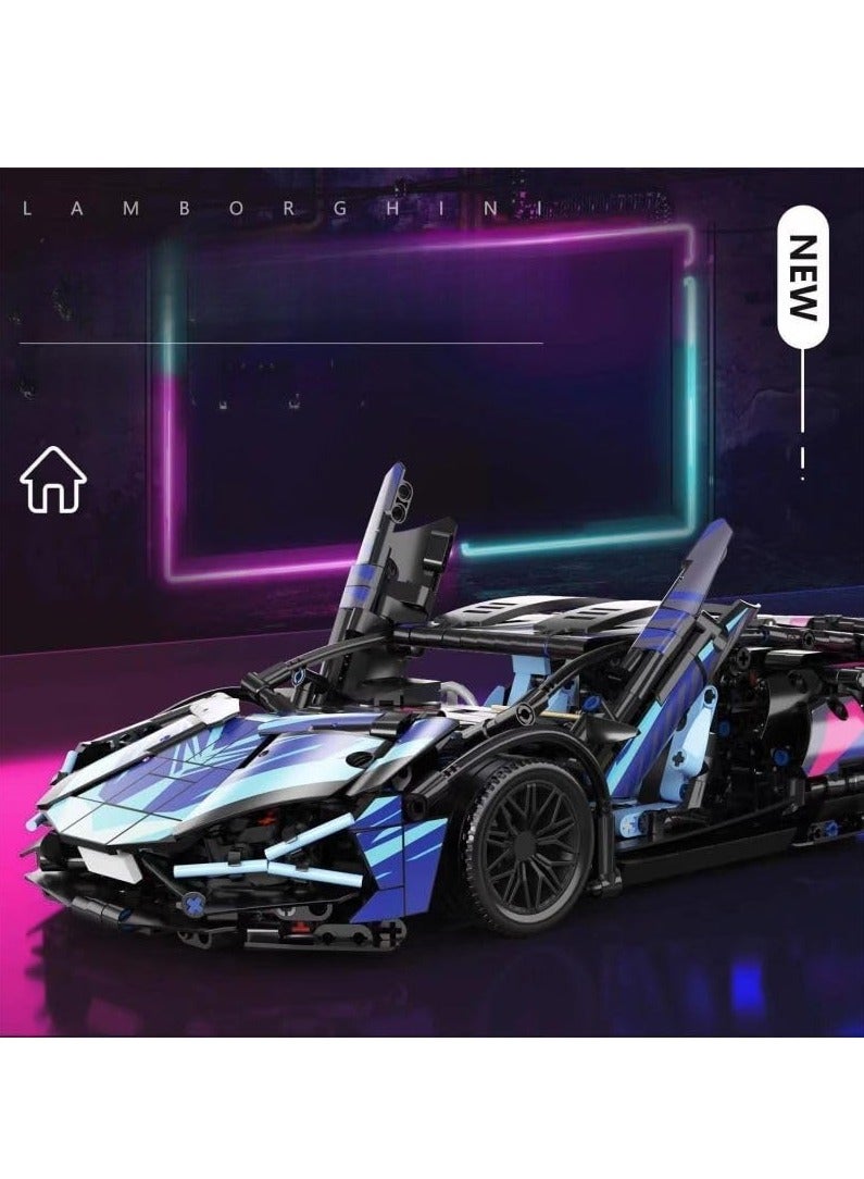 Cool Baby Sports Car Fun Racing Set Cyberpunk Sports Car Lamborghini Model Remote Control Car Children's Toy Blocks Toys For Boys And Girls Over 6 Years Old 1314 Pcs - Image 4