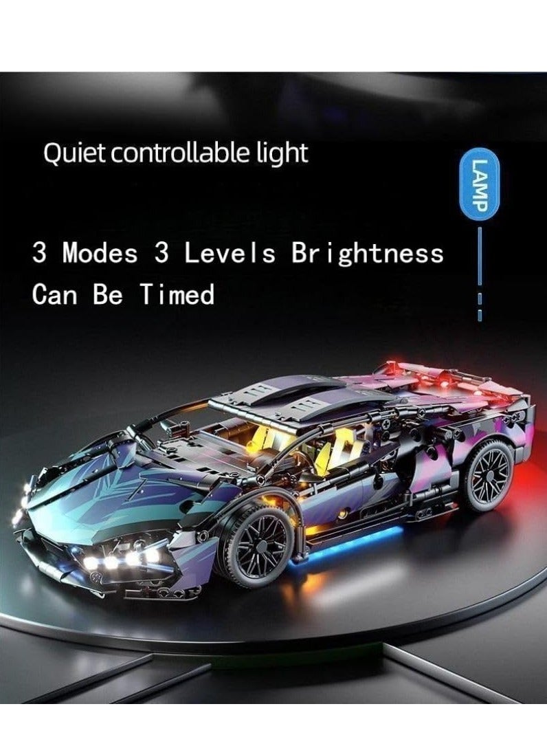 Cool Baby Sports Car Fun Racing Set Cyberpunk Sports Car Lamborghini Model Remote Control Car Children's Toy Blocks Toys For Boys And Girls Over 6 Years Old 1314 Pcs - Image 2
