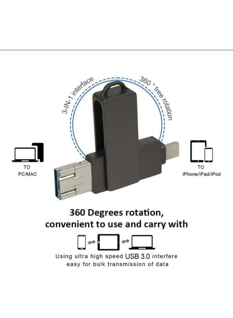 INSIJAM 2TB-USB flsh and supports iphone -2000 MB - iPhone USB Memory Stick Thumb Drives High Speed USB Stick 3 in 1 Type A Lightning Micro USB - Image 4