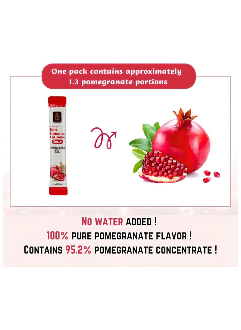 Fine Ginseng Pomegranate Red Korean Ginseng plus Fish Marine Collagen Jelly, contain Pomegranate and beetroot extract - 300g (20g x 15 Sticks) - Boost Immunity & enhance skin elasticity