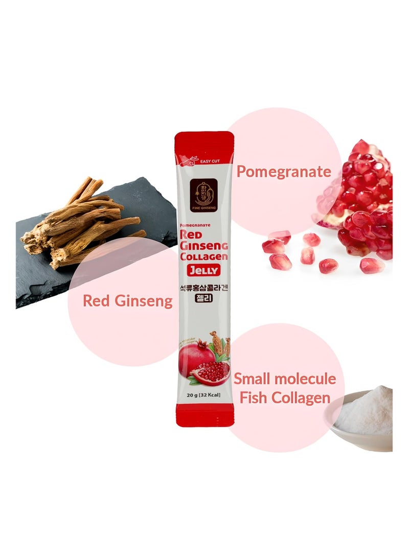 Fine Ginseng Pomegranate Red Korean Ginseng plus Fish Marine Collagen Jelly, contain Pomegranate and beetroot extract - 300g (20g x 15 Sticks) - Boost Immunity & enhance skin elasticity