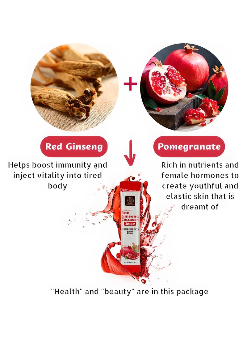 Fine Ginseng Pomegranate Red Korean Ginseng plus Fish Marine Collagen Jelly, contain Pomegranate and beetroot extract - 300g (20g x 15 Sticks) - Boost Immunity & enhance skin elasticity