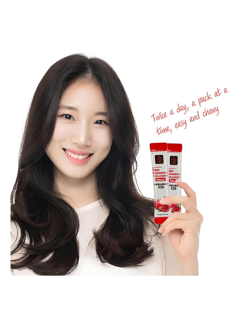 Fine Ginseng Pomegranate Red Korean Ginseng plus Fish Marine Collagen Jelly, contain Pomegranate and beetroot extract - 300g (20g x 15 Sticks) - Boost Immunity & enhance skin elasticity