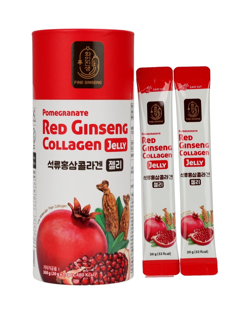 Food Factor Fine Ginseng Pomegranate Red Korean Ginseng plus Fish Marine Collagen Jelly, contain Pomegranate and beetroot extract - 300g (20g x 15 Sticks) - Boost Immunity & enhance skin elasticity  - Image 1