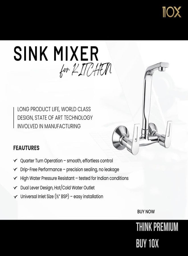 10X Kitchen Sink Mixer Tap 2 in 1 ST-11596 Tap with 360° Swivel Spout | Hot & Cold Water Control | Chrome Plated | Heavy Brass Cartridge | Dual Lever Design - Image 2