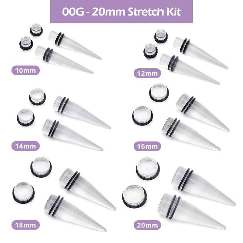 Crazypiercing Big Ear Gauges Kit 24 Pieces Acrylic Tapers and Plugs Double O-Rings Stretching Set - Image 2