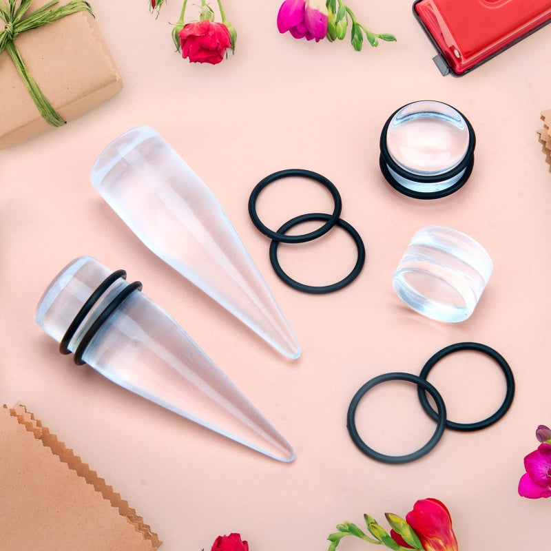 Crazypiercing Big Ear Gauges Kit 24 Pieces Acrylic Tapers and Plugs Double O-Rings Stretching Set - Image 5