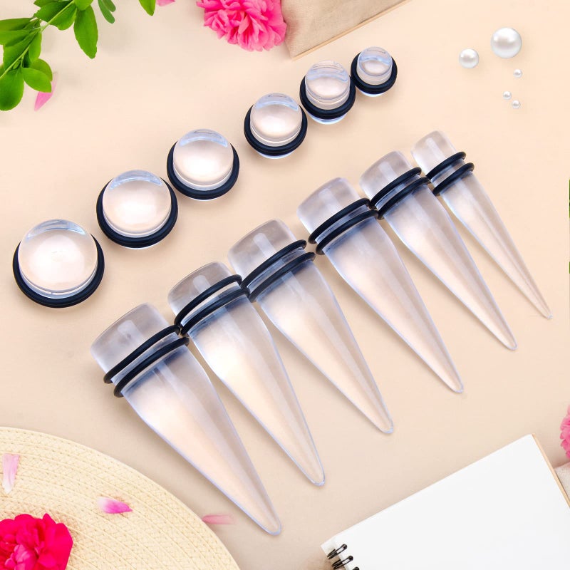 Crazypiercing Big Ear Gauges Kit 24 Pieces Acrylic Tapers and Plugs Double O-Rings Stretching Set - Image 4