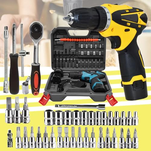 Galaxe 12V drill Multi-function home power tool kit Accessories Rechargeable drill cordless 12V with Hand Tool Kit Socket Set For Repair (GLX12V46SS3, 74pcs tool kit) - Image 1