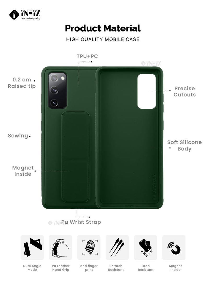 إينيكس جراب حماية 3 في 1 مغناطيسي ذو مسند للهاتف وسوار لأصابع اليد لهاتف سامسونج جلاكسي S20 FE 4G/5G اخضر - Image 2