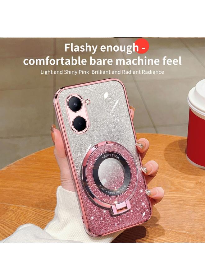 اس-توب جراب لهاتف Realme C33، جراب دائري من مادة TPU بحامل لامع متدرج مطلي - Image 3