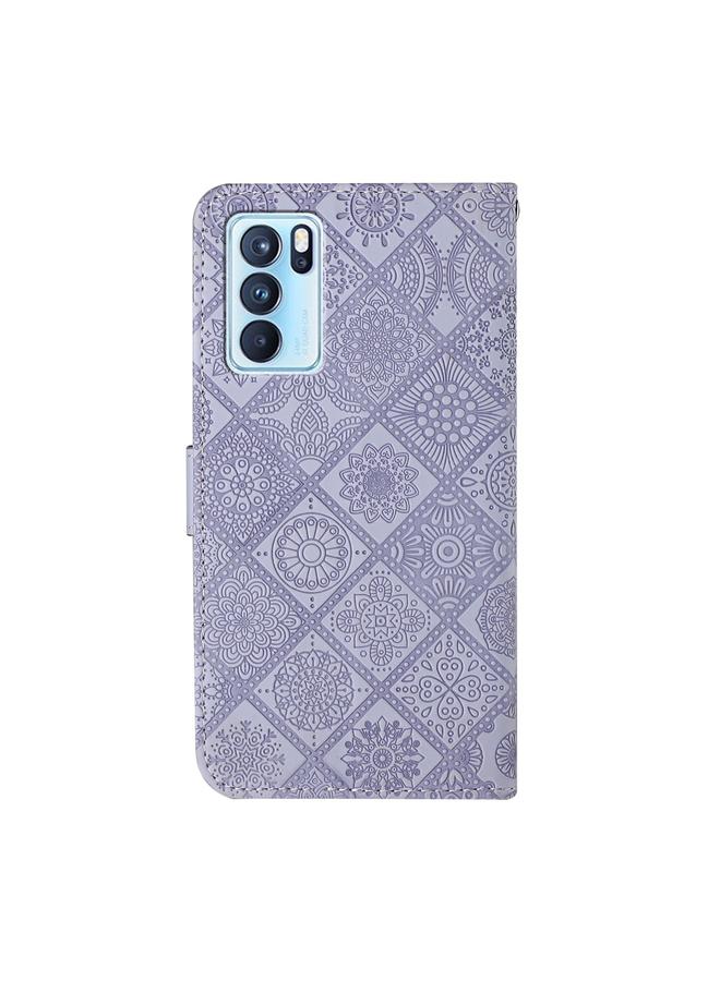 اس-توب جراب لهاتف OPPO Reno6 Pro 5G، جراب هاتف من الجلد بنمط عرقي منقوش - Image 3