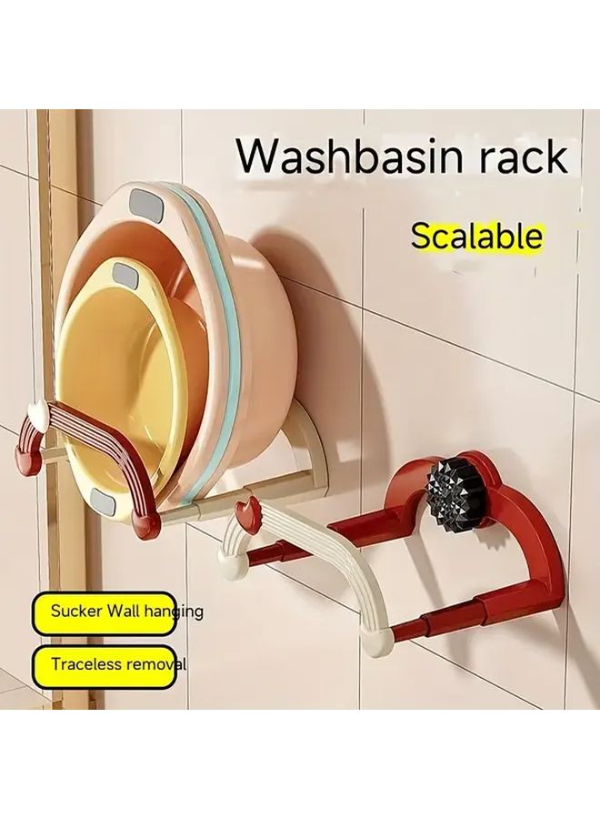 Retractable Suction Cup Hanging Shelf No Drill Wall Mounted Bathroom Storage Rack For Face Basin And Foot Tub Plastic Shelves Easy Installation Space Saving Design Red Rotating Color - Image 2