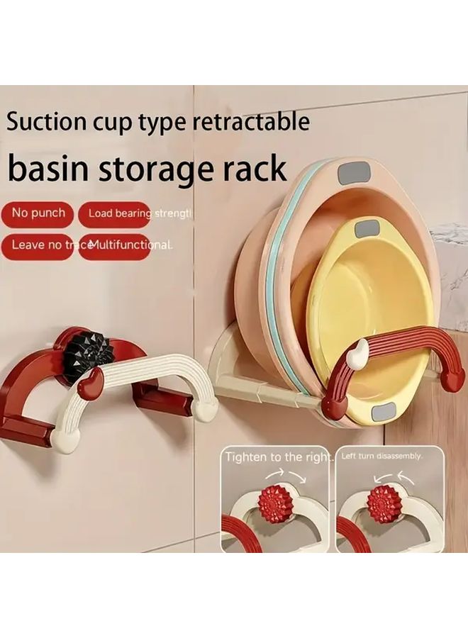 Retractable Suction Cup Hanging Shelf No Drill Wall Mounted Bathroom Storage Rack For Face Basin And Foot Tub Plastic Shelves Easy Installation Space Saving Design Red Rotating Color - Image 1