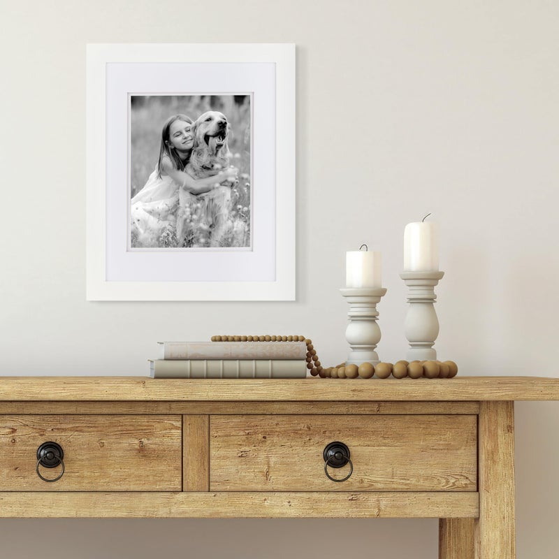 Gallery Solutions - 11"x14" Wall Mount/Tabletop Picture Frame - Double Mat - Matted to 8"x10" -White - Versatile Display Option for Your Cherished Memories - Rectangular Tabletop - White Poster Frame - Image 2
