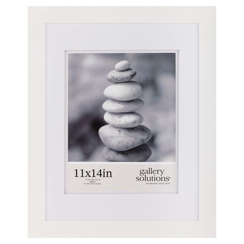 Gallery Solutions - 11"x14" Wall Mount/Tabletop Picture Frame - Double Mat - Matted to 8"x10" -White - Versatile Display Option for Your Cherished Memories - Rectangular Tabletop - White Poster Frame - Image 1