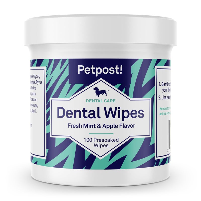Petpost Dental Wipes for Dogs Bad Breath and Tooth Buildup Remover Presoaked Pads in Natural Tooth Cleaning Solution 100 ct