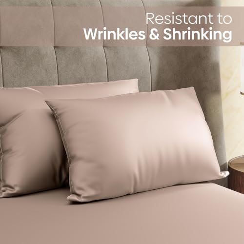 haus & kinder Satin Bedsheets Queen Size Bed, 300 TC Premium Satin Bed Sheet Double Bed, 100 X 90 Inches Queen Size Satin Bedsheet with 2 Pillow Covers -Golden Sand - Image 5