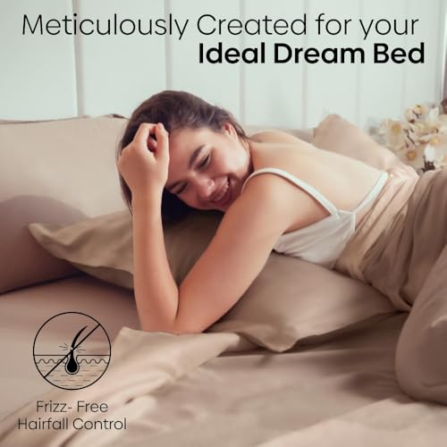 haus & kinder Satin Bedsheets Queen Size Bed, 300 TC Premium Satin Bed Sheet Double Bed, 100 X 90 Inches Queen Size Satin Bedsheet with 2 Pillow Covers -Golden Sand - Image 4