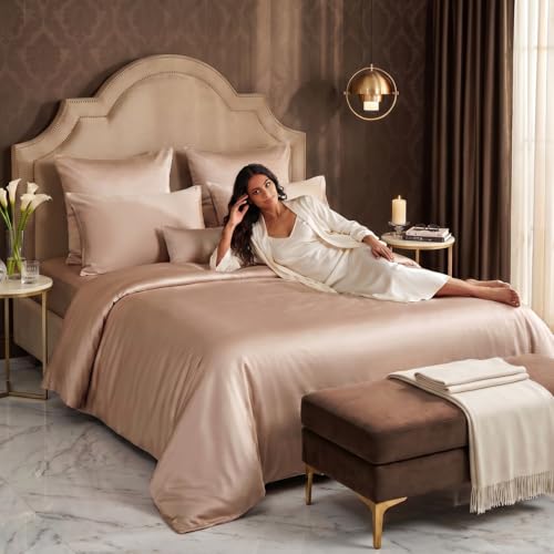 haus & kinder Satin Bedsheets Queen Size Bed, 300 TC Premium Satin Bed Sheet Double Bed, 100 X 90 Inches Queen Size Satin Bedsheet with 2 Pillow Covers -Golden Sand - Image 3