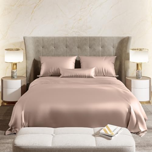 haus & kinder Satin Bedsheets Queen Size Bed, 300 TC Premium Satin Bed Sheet Double Bed, 100 X 90 Inches Queen Size Satin Bedsheet with 2 Pillow Covers -Golden Sand - Image 2