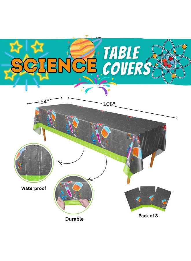 بلو أورتشدس أغطية طاولات حفلات العلوم (عبوة من 3 قطع) - 54 بوصة × 108 بوصة كبيرة جدًا - ديكورات حفلات أعياد الميلاد العلمية، مفرش طاولة علمي، ديكورات حفلات علمية، حفلات الكيمياء، مفرش طاولة بموضوع المختبر - Image 2