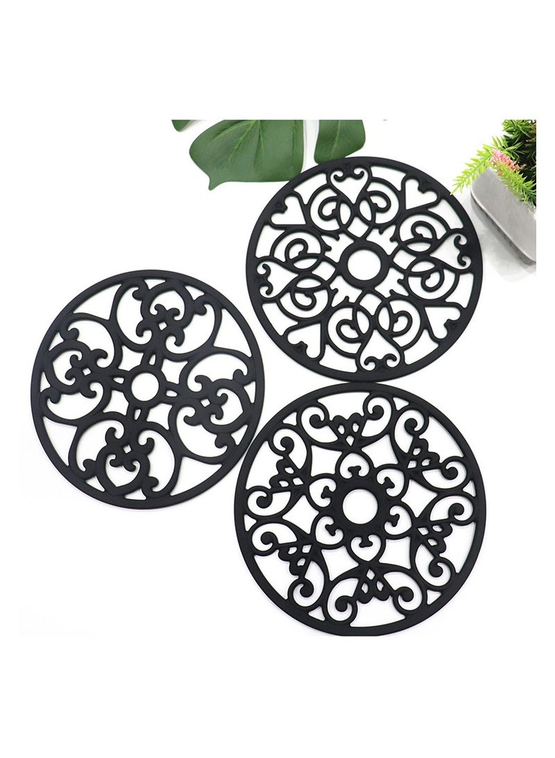 3PCS Silicone Trivet Mat - Trivets for Hot Dishes, Table, Countertop, Non-Slip Heat Resistant Modern Kitchen Trivets, Teapot Trivet - Flexible Black Trivet Set  - Image 1
