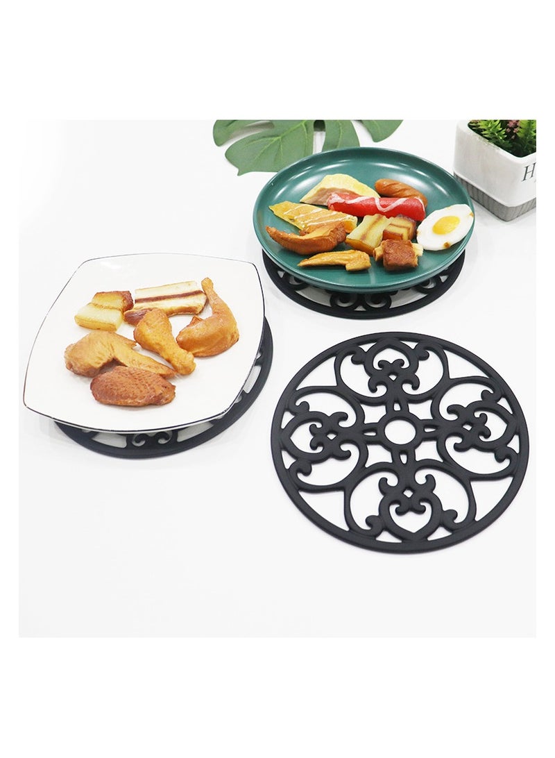 3PCS Silicone Trivet Mat - Trivets for Hot Dishes, Table, Countertop, Non-Slip Heat Resistant Modern Kitchen Trivets, Teapot Trivet - Flexible Black Trivet Set  - Image 2