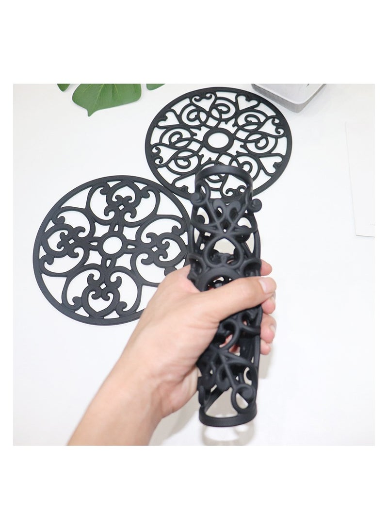 3PCS Silicone Trivet Mat - Trivets for Hot Dishes, Table, Countertop, Non-Slip Heat Resistant Modern Kitchen Trivets, Teapot Trivet - Flexible Black Trivet Set  - Image 3