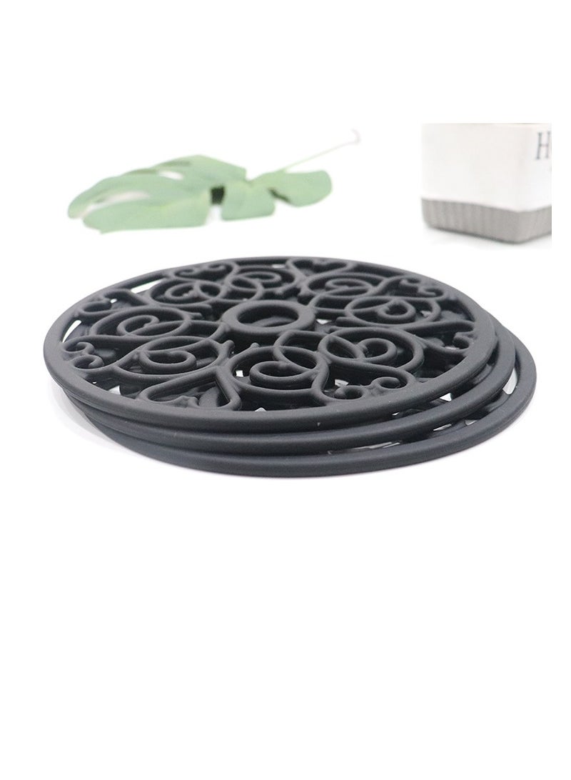 3PCS Silicone Trivet Mat - Trivets for Hot Dishes, Table, Countertop, Non-Slip Heat Resistant Modern Kitchen Trivets, Teapot Trivet - Flexible Black Trivet Set  - Image 4