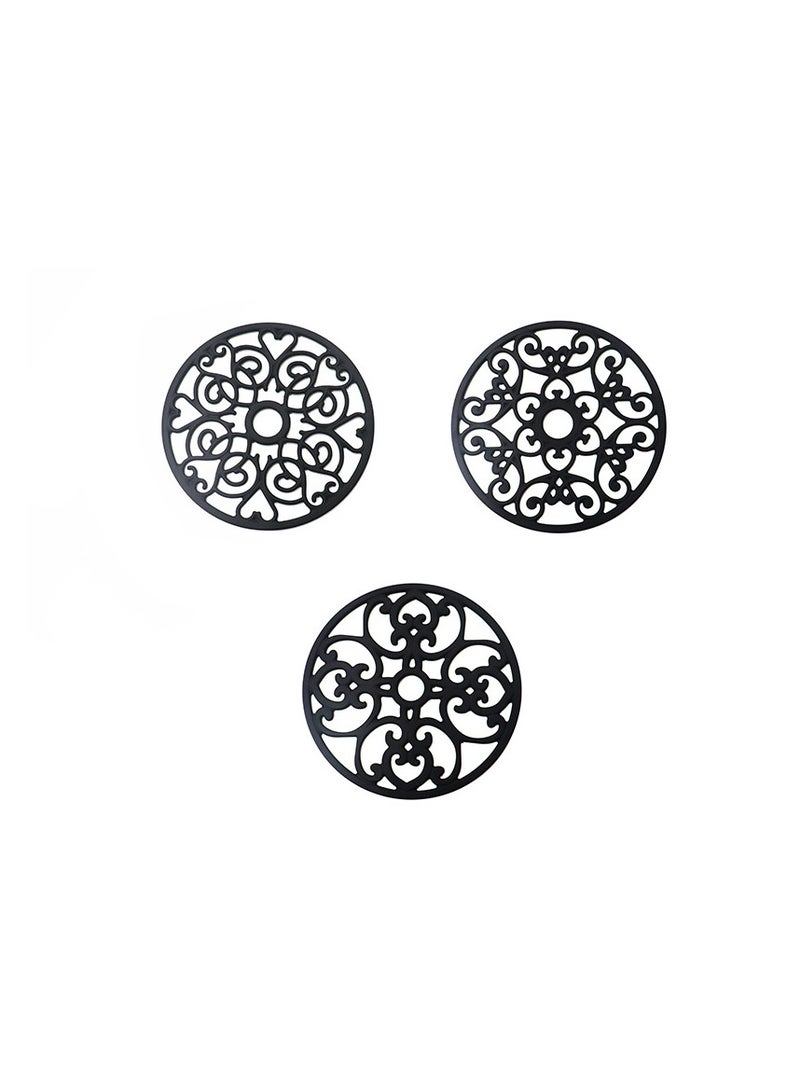 3PCS Silicone Trivet Mat - Trivets for Hot Dishes, Table, Countertop, Non-Slip Heat Resistant Modern Kitchen Trivets, Teapot Trivet - Flexible Black Trivet Set  - Image 5