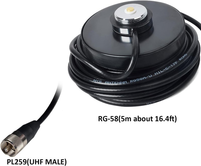 HYS TC-MB90 NMO Mount Magnetic Base with 5M RG58 Coaxial Cable for Mobile Radio Antenna - Image 3