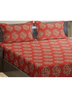 Trance Home Linen Trance Home Linen 200TC 100% Cotton 78"x78" Elastic Fitted Bedsheet Super King Bed Size | Printed Fitted Sheet | Elasticated Fitted Bedspread with 2 Pillow Covers (78x78 inch, Damask Clay Red)  - Image 3