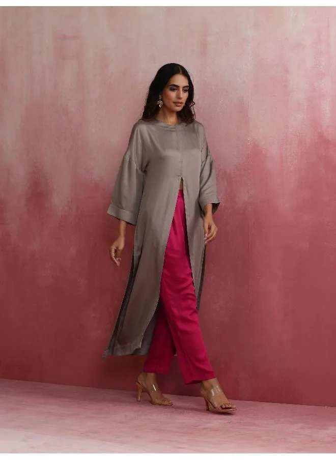 ترو برونز trueBrowns Grey High Slit Modal Kurta Set