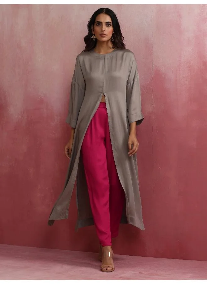 trueBrowns Grey High Slit Modal Kurta Set