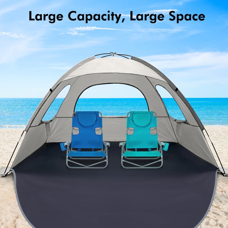 WhiteFang Beach Tent Anti-UV Portable Sun Shade Shelter for 6 Person, Extendable Floor with 3 Ventilating Mesh Windows Plus Carrying Bag, Stakes and Guy Lines (Baby's Breath) - Image 4