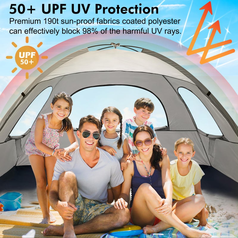 WhiteFang Beach Tent Anti-UV Portable Sun Shade Shelter for 6 Person, Extendable Floor with 3 Ventilating Mesh Windows Plus Carrying Bag, Stakes and Guy Lines (Baby's Breath) - Image 3
