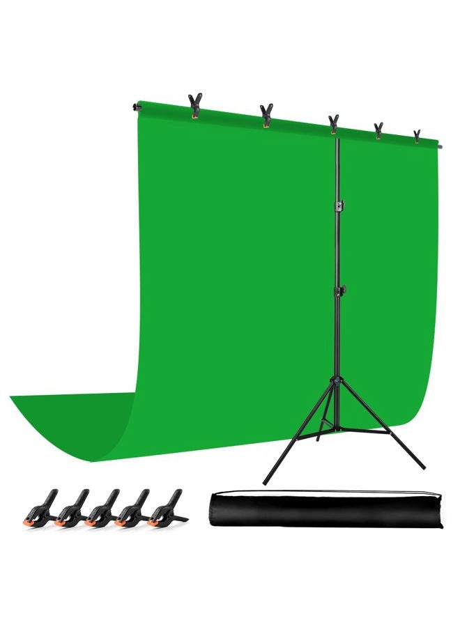 JEBUTU 6.5 X 9.8 Ft Green Screen with 6.5 X 6.5 Ft T-Shape Background Support Stand, Green Screen Backdrop with Stand Kit, Portable Green Screen Stand Kit with Carrying Bag & 5 Spring Clamps for Zoom - Image 1