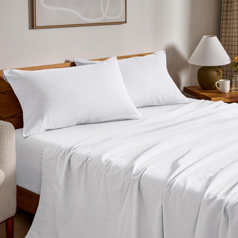 Bare Home Flannel Sheet Set 100 Cotton Velvety Soft Heavyweight  Double Brushed Flannel  Deep Pocket Split California King White