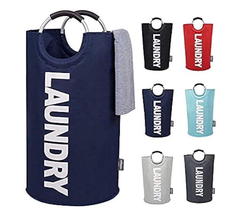 Velolight Plastic Laundry Basket With Handles (X-Large 115 Litre) Big Foldable Laundry Bag Waterproof Bin Hamper For Dirty Used Clothes For Washing (79Cms * 43Cms) (Dark Blue, X-Large) - Image 1