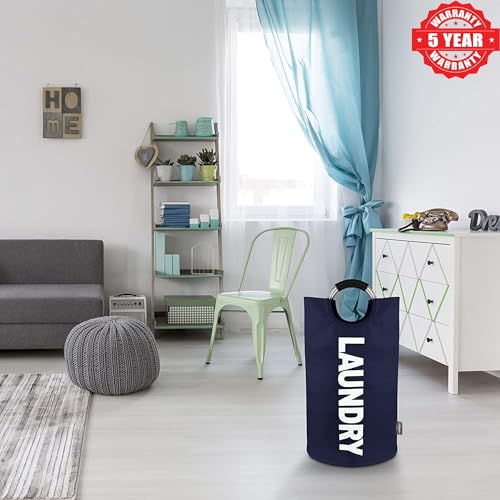 Velolight Plastic Laundry Basket With Handles (X-Large 115 Litre) Big Foldable Laundry Bag Waterproof Bin Hamper For Dirty Used Clothes For Washing (79Cms * 43Cms) (Dark Blue, X-Large) - Image 2