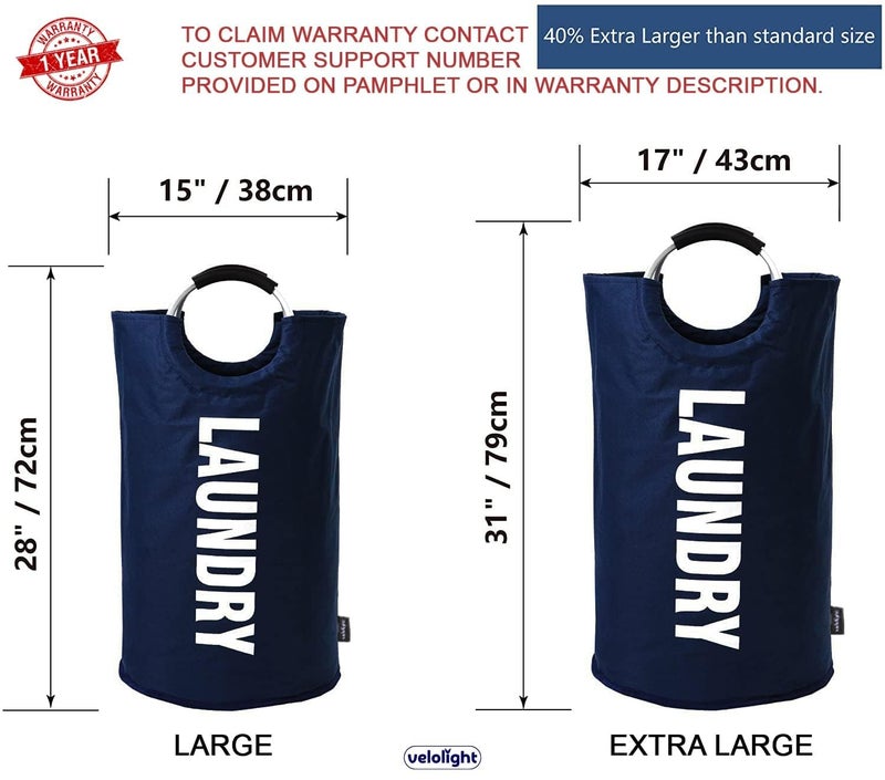 Velolight Plastic Laundry Basket With Handles (X-Large 115 Litre) Big Foldable Laundry Bag Waterproof Bin Hamper For Dirty Used Clothes For Washing (79Cms * 43Cms) (Dark Blue, X-Large) - Image 3